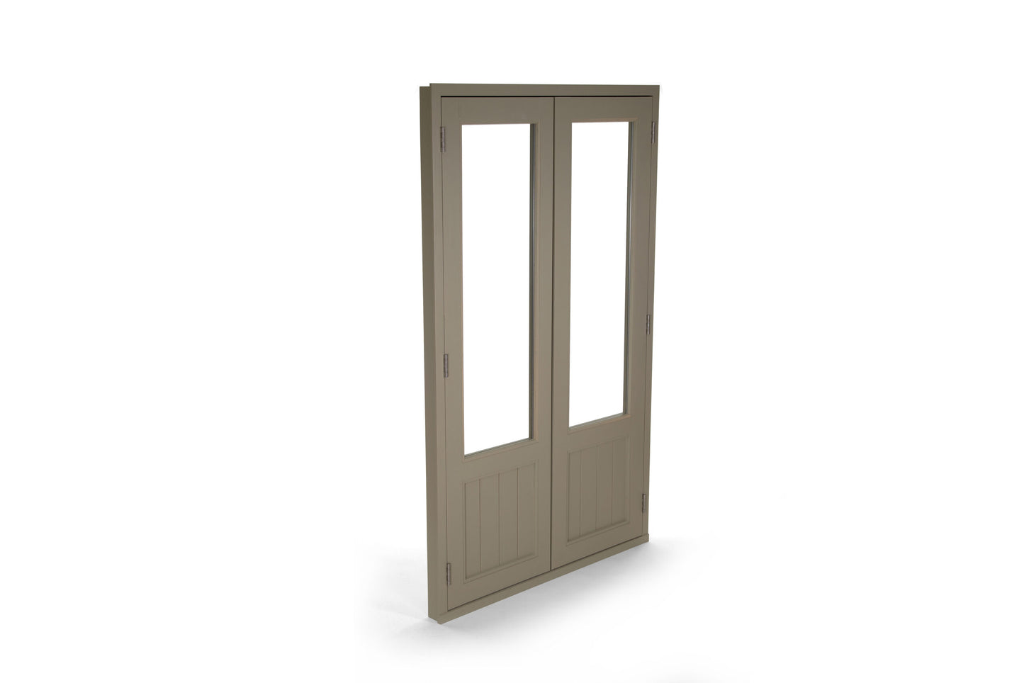 A fully glazed French double door hung on stainless steel hinges from Harrogate Huts.