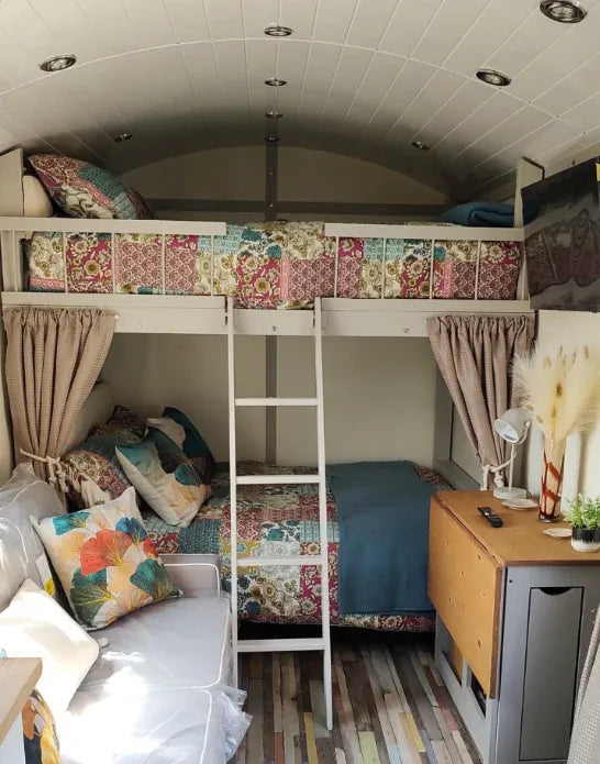 Bedroom inside a Shepherds Hut.