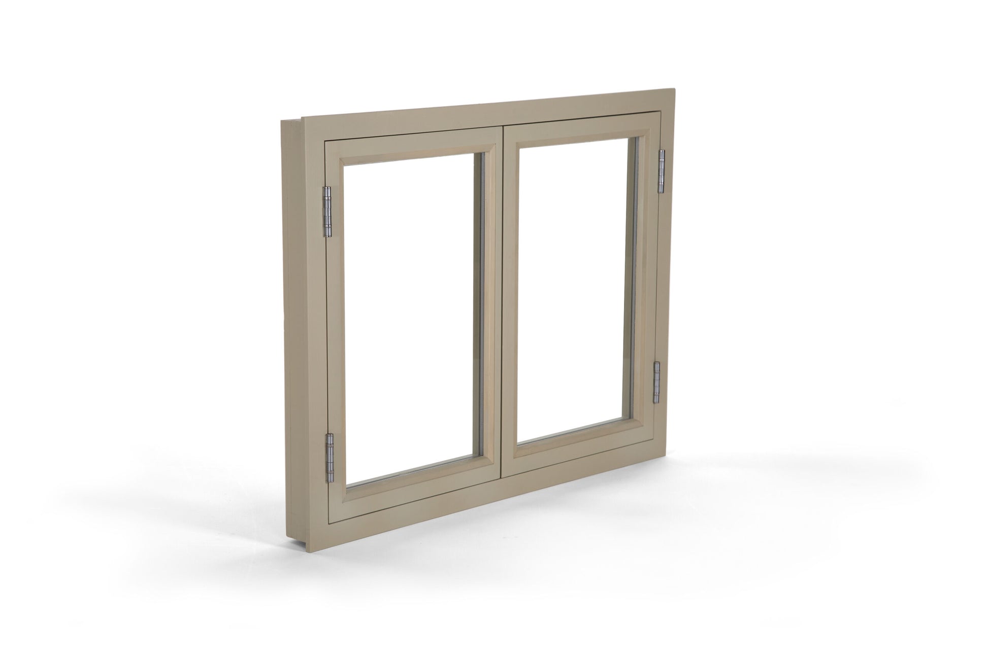 A fully glazed small double casement window hung on stainless steel hinges from Harrogate Huts.